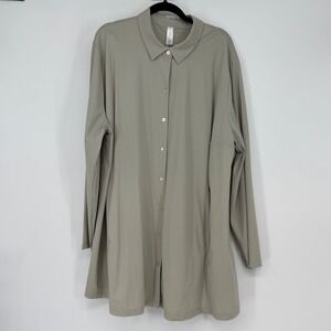 MarlaWynne Women 2X Sage Green Long Sleeve Pleated Back Button Down Tunic Shirt